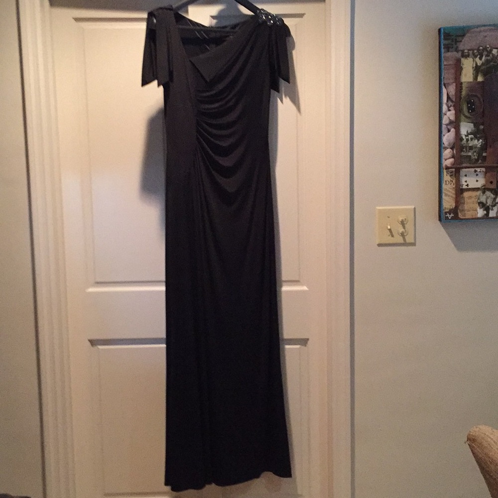 David Meister Ruched & Beaded Evening Gown